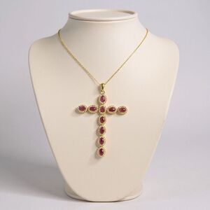 Radiant Devotion: 14k Gold Vermeil Cross Necklace with Genuine Rubies & Sapphire